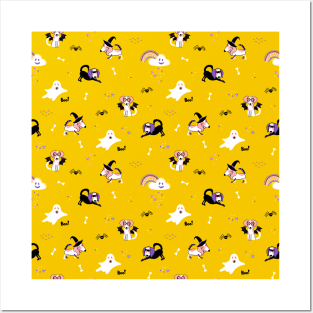 Halloween seamless pattern with cute characters Posters and Art